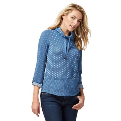 Blue patterned cowl neck top